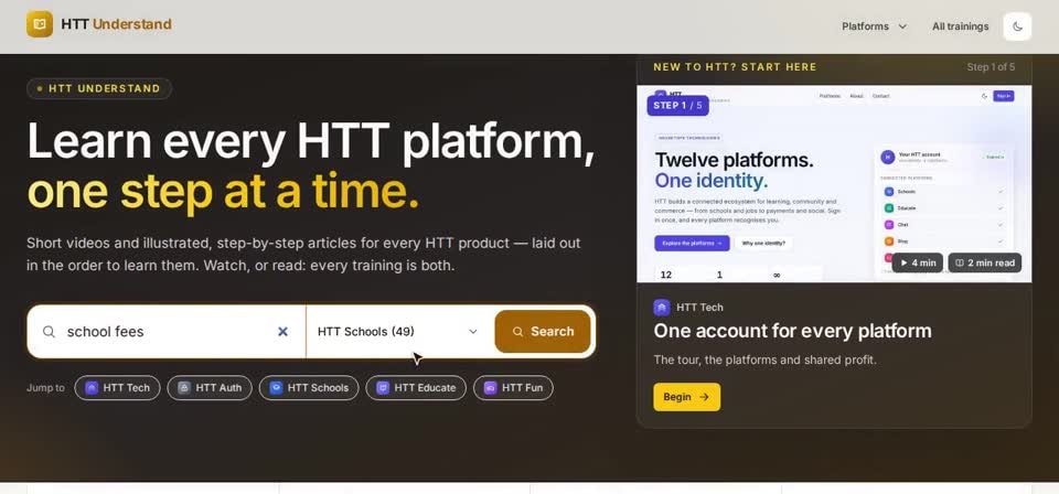 HTT Understand: choose a platform — the screen at this step