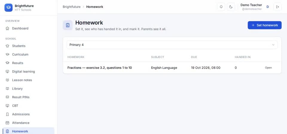 HTT Schools: marks and a worksheet — the screen at this step