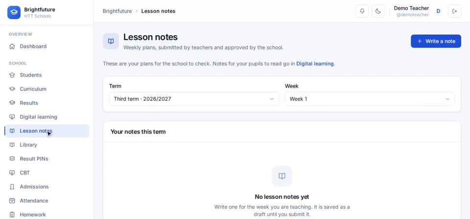 HTT Schools: lesson notes — the screen at this step