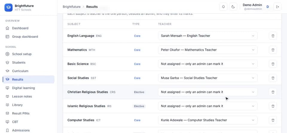 HTT Schools: the list — the screen at this step