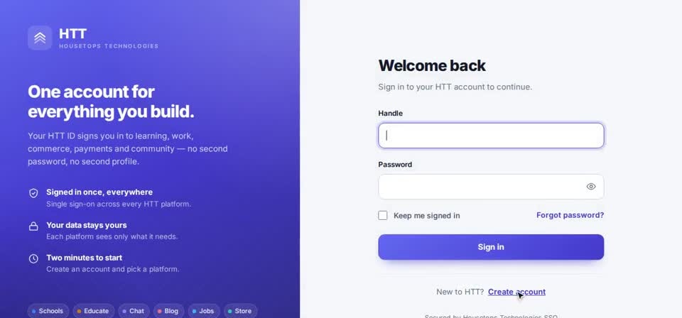 HTT Tech: create account — the screen at this step