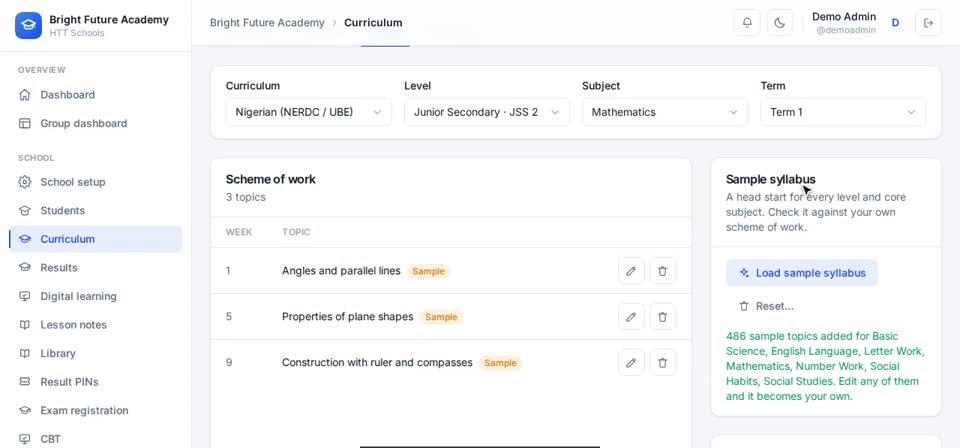 HTT Schools: sample badges — the screen at this step