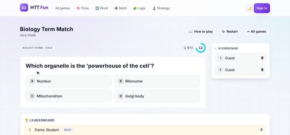 HTT Fun: the lobby — the screen at this step