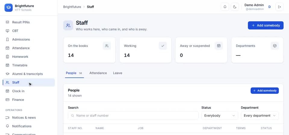 HTT Schools: open staff — the screen at this step