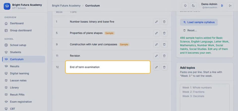 HTT Schools: add your own — the screen at this step
