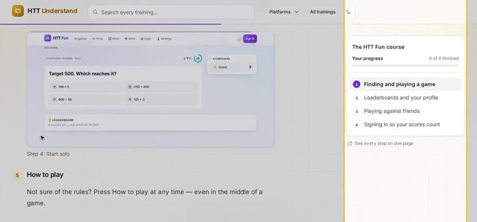 HTT Understand: the course outline — the screen at this step