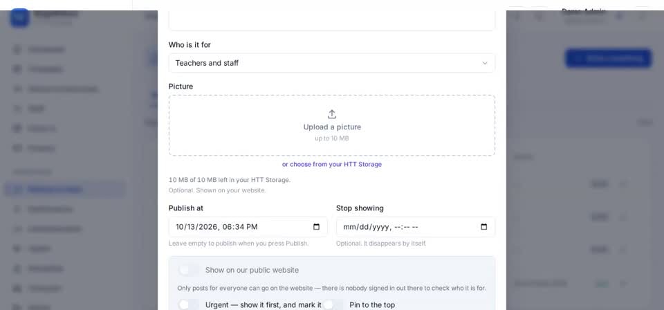 HTT Schools: publish — the screen at this step