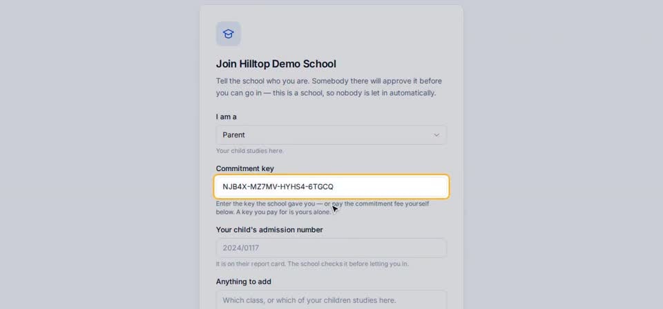 HTT Schools: card pin — the screen at this step