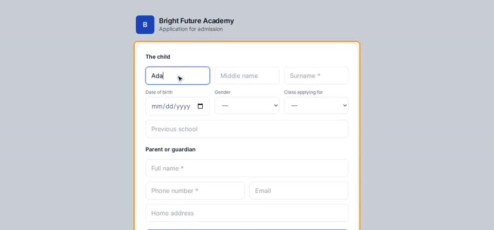 HTT Schools: apply online — the screen at this step