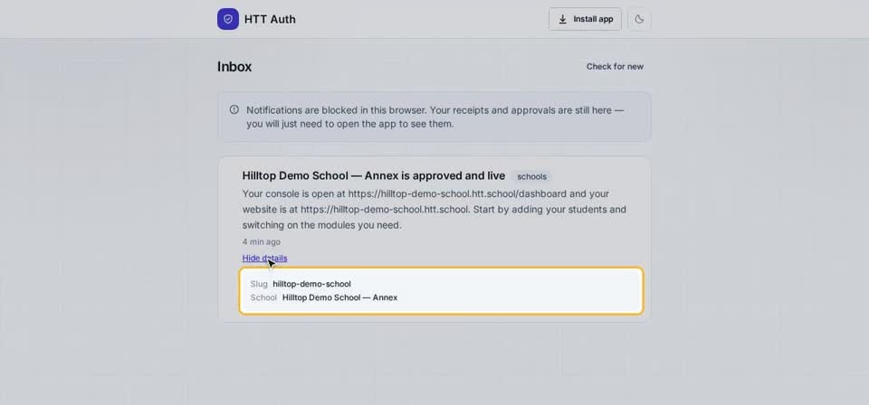 HTT Auth: the details — the screen at this step
