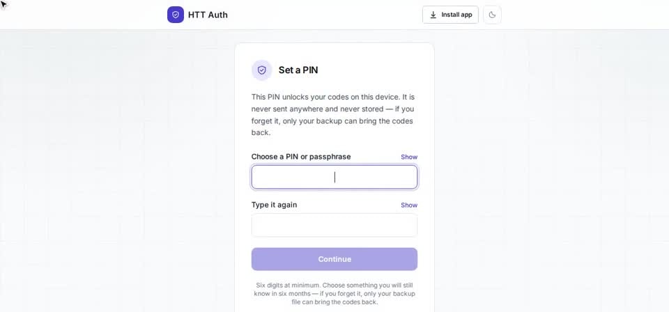 HTT Auth: open the app — the screen at this step