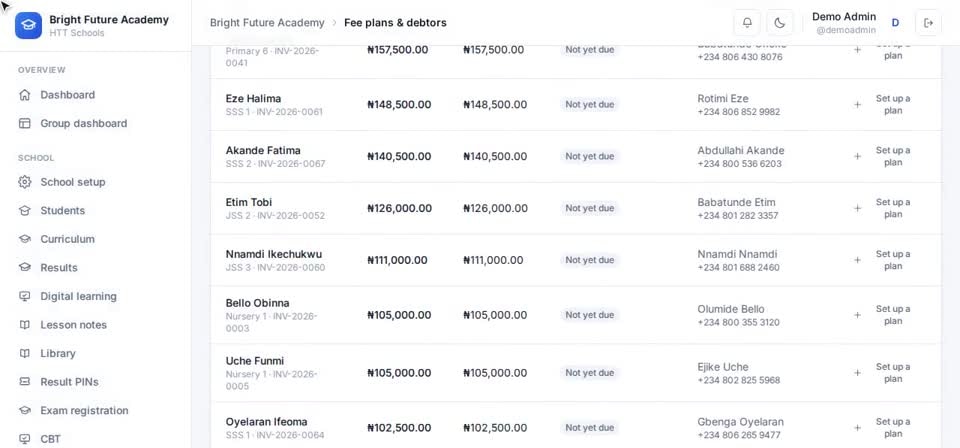 HTT Schools: debtors — the screen at this step