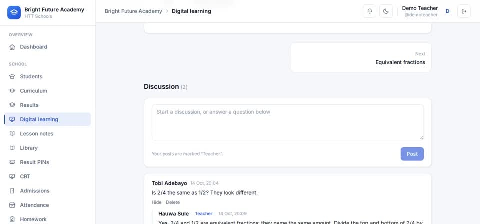 HTT Schools: keep it on track — the screen at this step