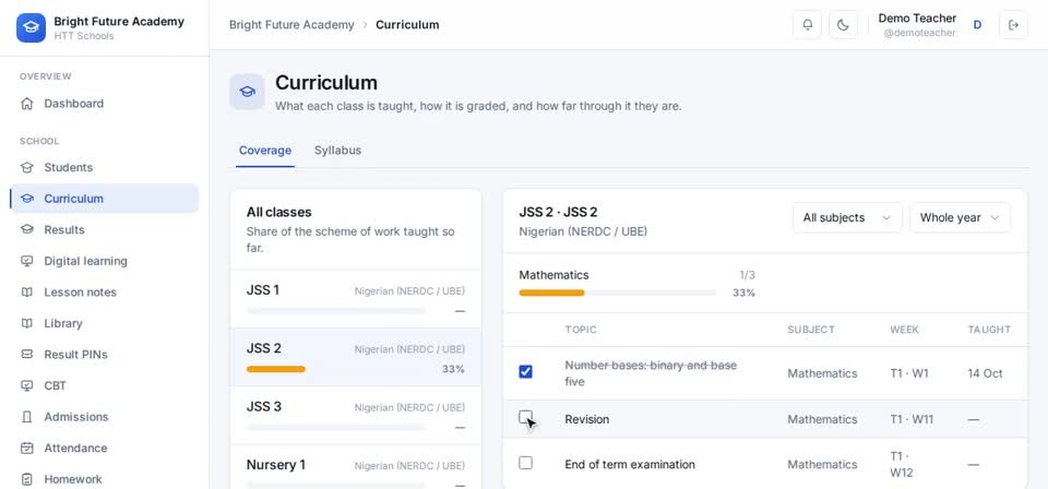 HTT Schools: untick — the screen at this step