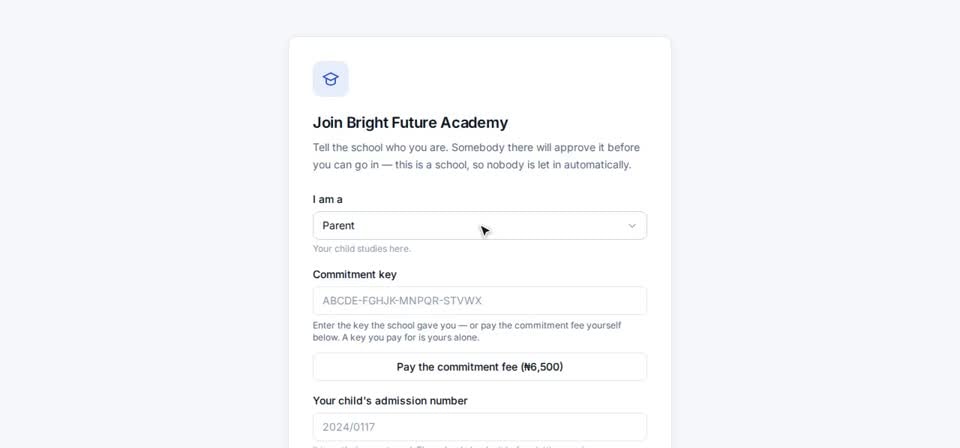 HTT Schools: who you are — the screen at this step