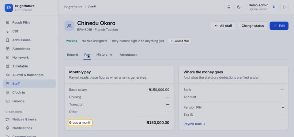 HTT Schools: pay — the screen at this step