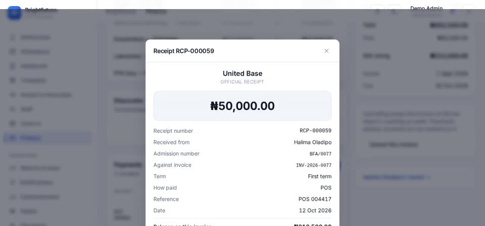 HTT Schools: the receipt — the screen at this step