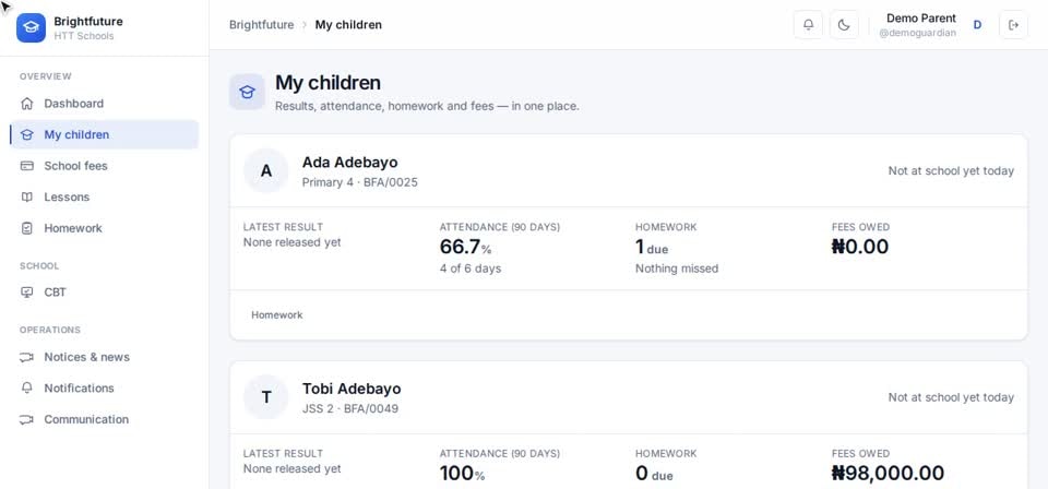 HTT Schools: report cards — the screen at this step