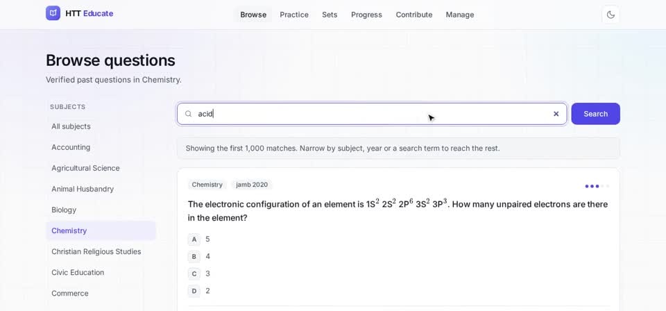 HTT Educate: search — the screen at this step
