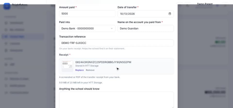 HTT Schools: the receipt — the screen at this step