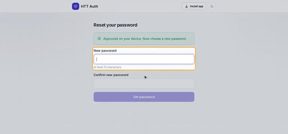 HTT Auth on screen, from the “Approving a password reset (number matching)” training