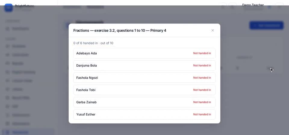 HTT Schools: who handed it in — the screen at this step
