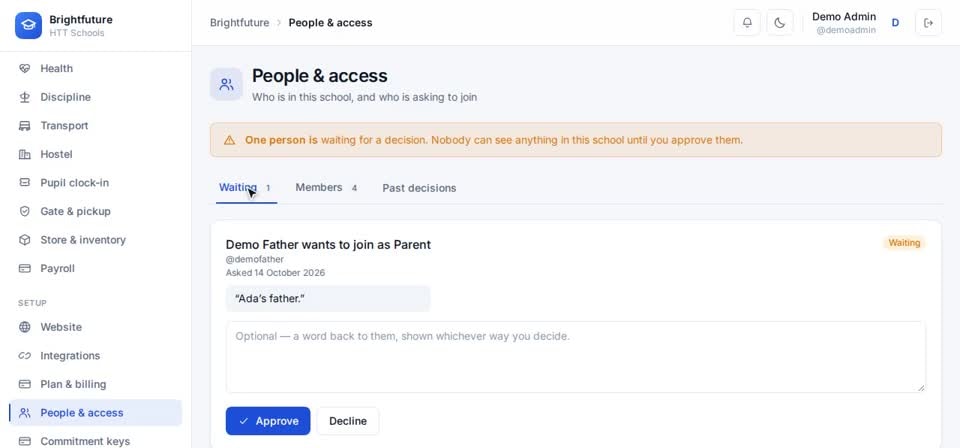 HTT Schools: waiting — the screen at this step