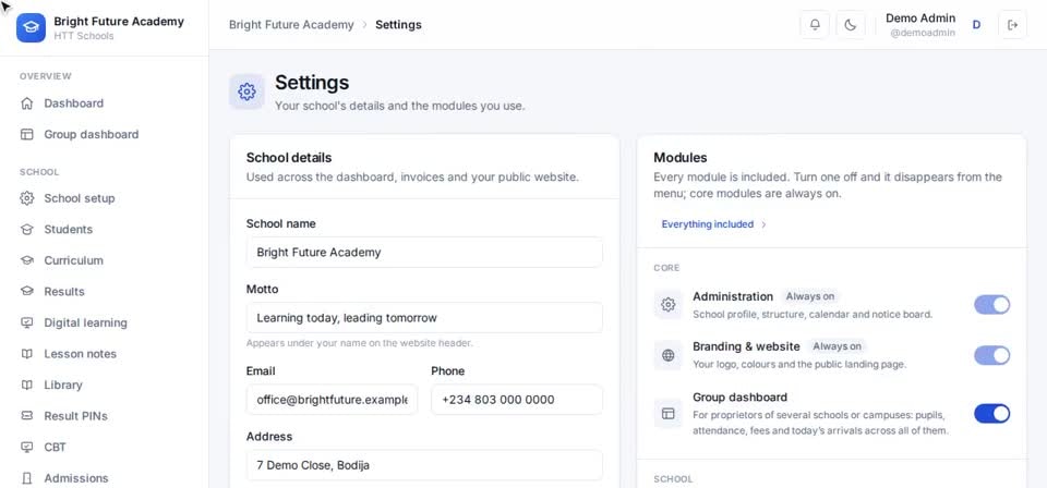 HTT Schools: switch it on — the screen at this step
