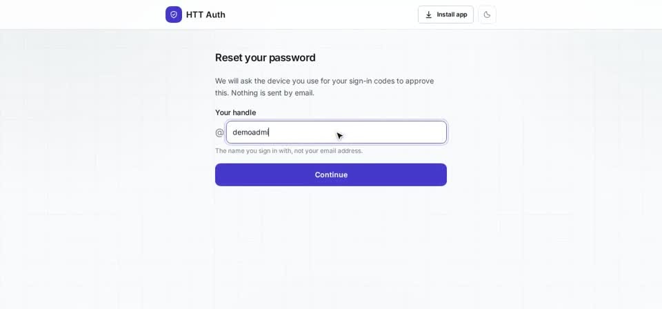 HTT Auth on screen, from the “Lost your phone?” training