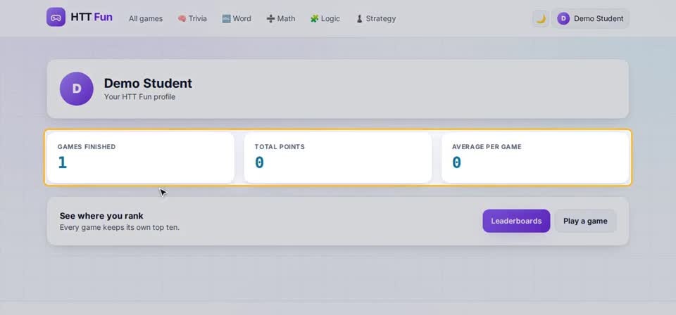 HTT Fun on screen, from the “Signing in so your scores count” training