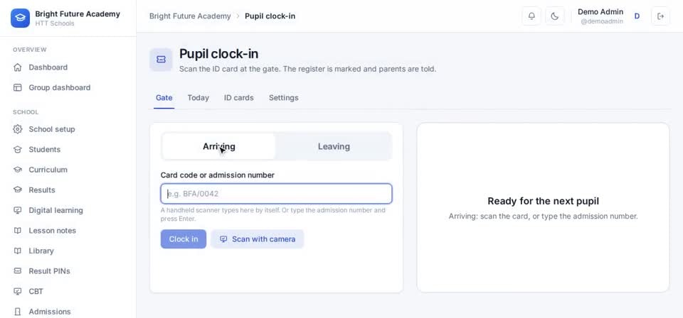 HTT Schools: arrived — the screen at this step