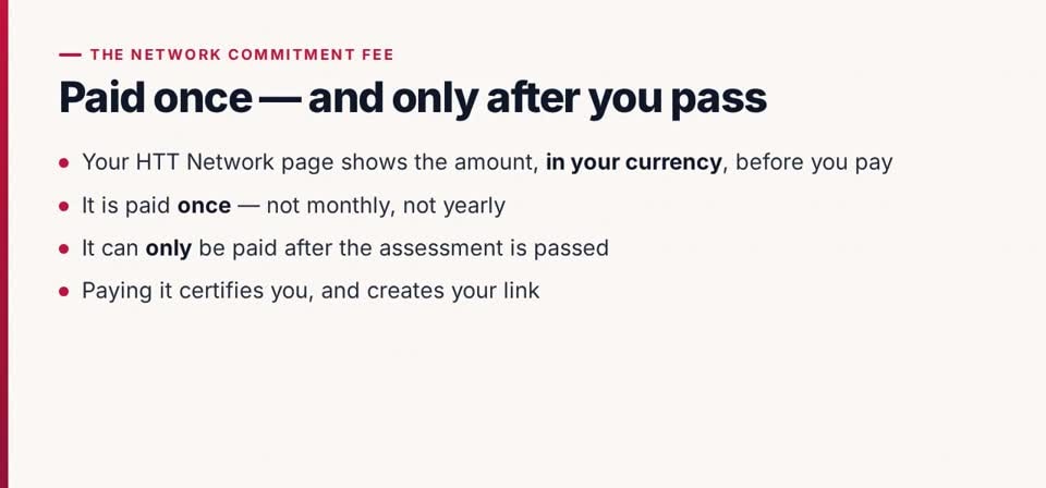 HTT Network: the commitment fee — the screen at this step