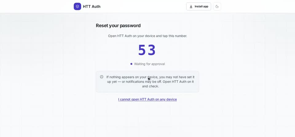 HTT Auth: forgot password — the screen at this step