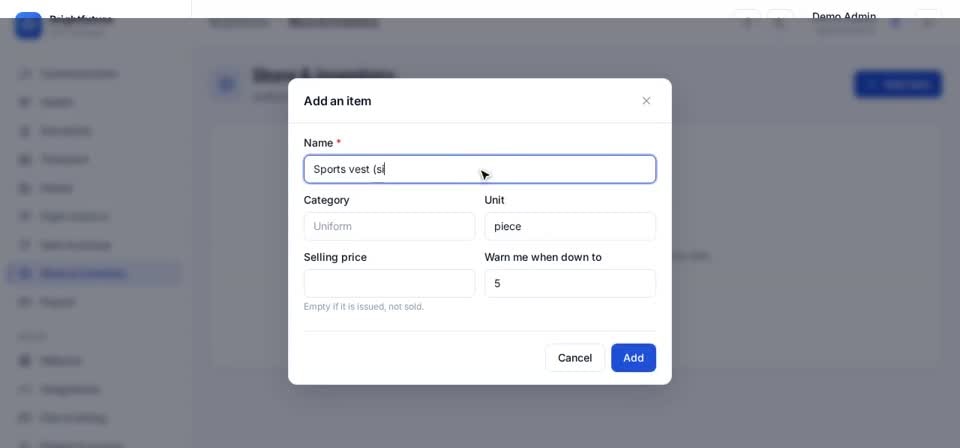 HTT Schools: add an item — the screen at this step