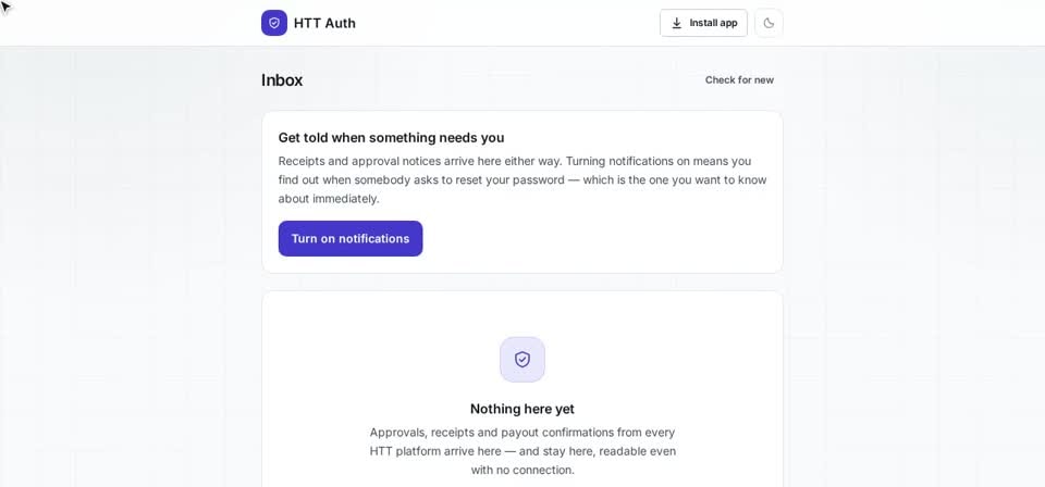 HTT Auth: what you are told — the screen at this step