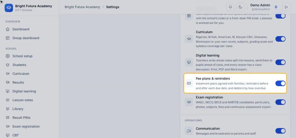 HTT Schools: switch it on — the screen at this step