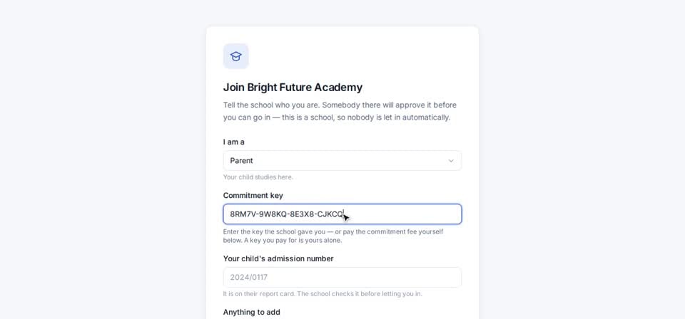 HTT Schools: the key — the screen at this step