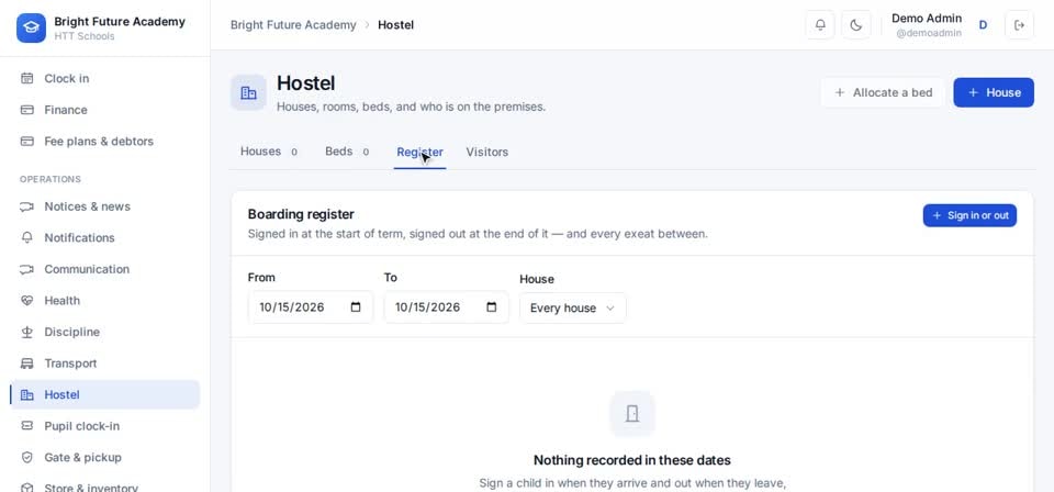 HTT Schools: hostel — the screen at this step