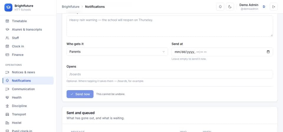HTT Schools: call it back — the screen at this step