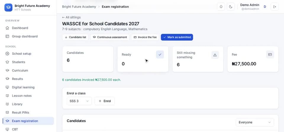HTT Schools: fees — the screen at this step