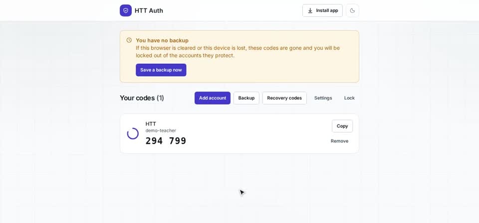 HTT Auth: the passphrase — the screen at this step