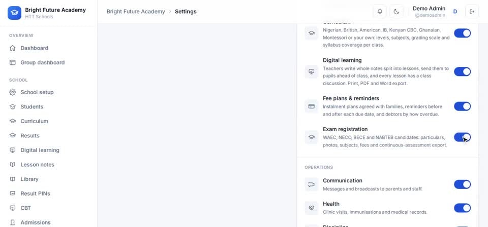HTT Schools: switch it on — the screen at this step