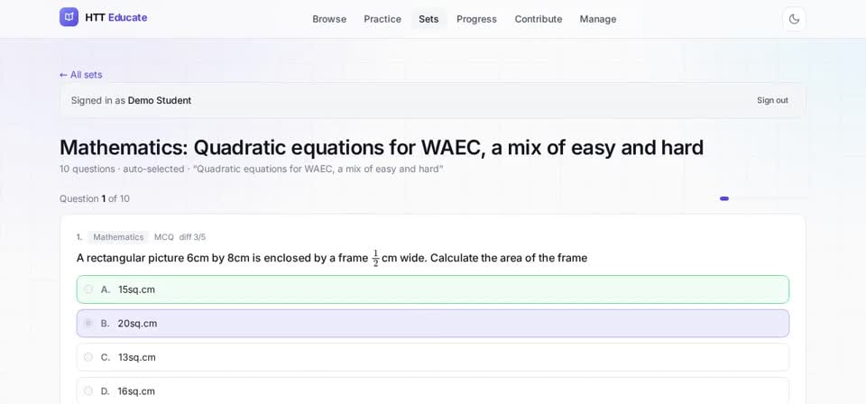 HTT Educate: answer and check — the screen at this step