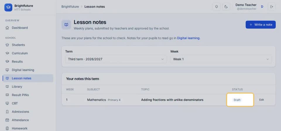 HTT Schools: approval — the screen at this step