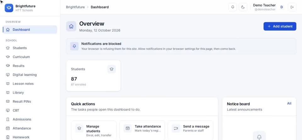 HTT Schools: open attendance — the screen at this step