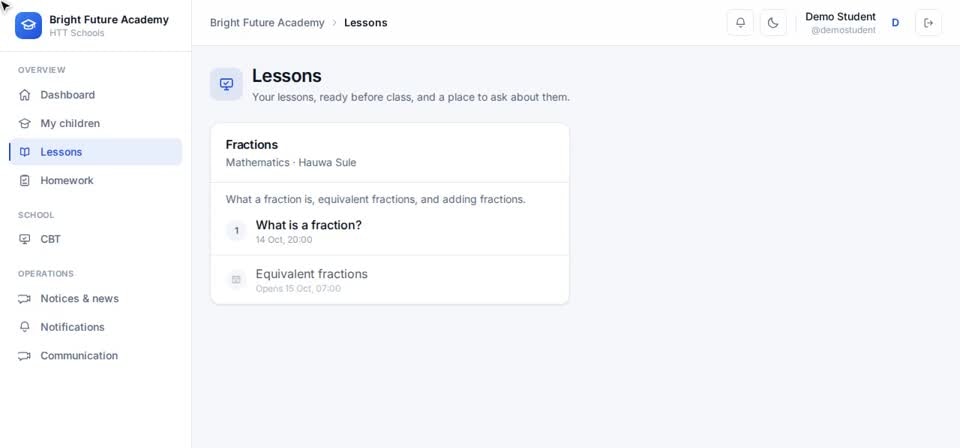 HTT Schools: coming next — the screen at this step