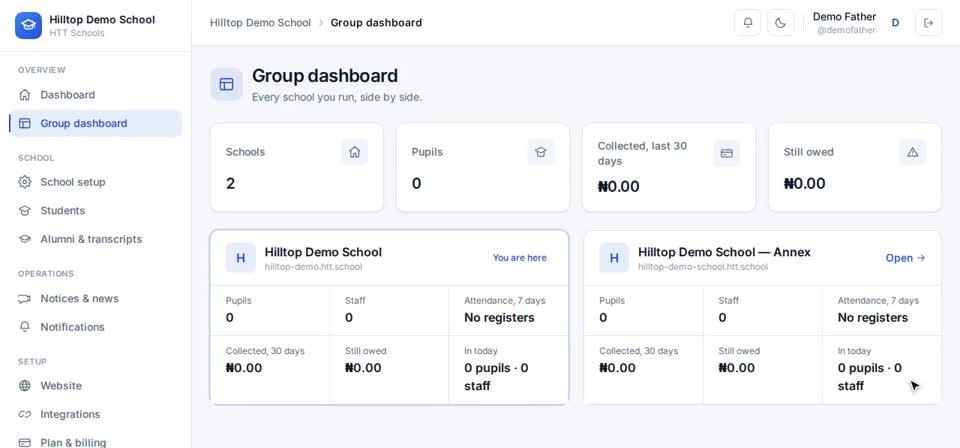 HTT Schools: each school — the screen at this step