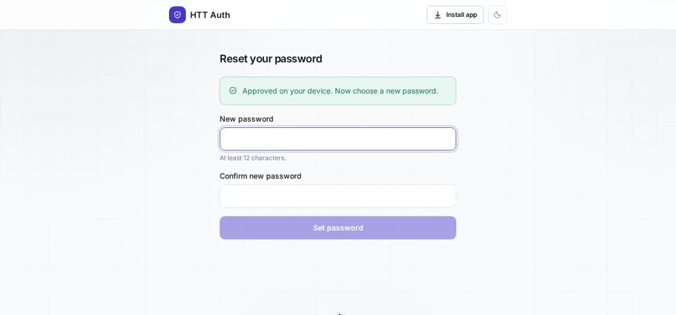 HTT Auth: on your new phone — the screen at this step