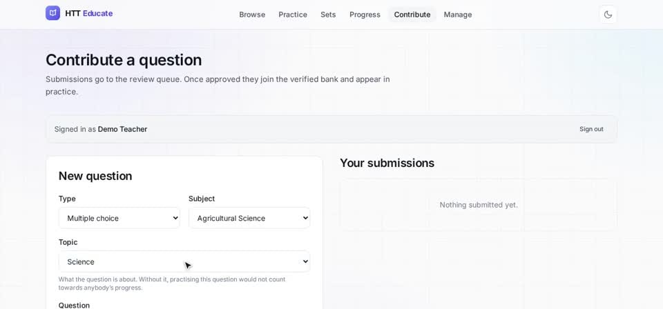 HTT Educate: contribute — the screen at this step