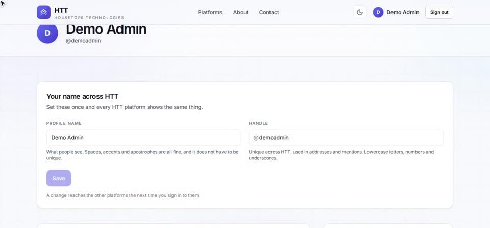 HTT Tech: profile name — the screen at this step